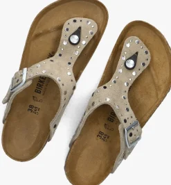 beige birkenstock teenslippers gizeh rivet border
