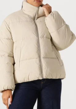 beige closed gewatteerde jas cropped puffer jacket