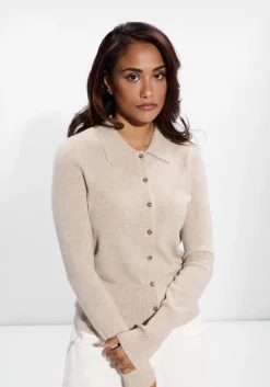 beige closed trui cardigan with collar