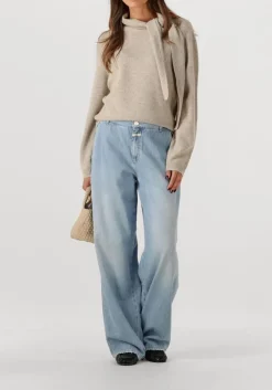 beige closed trui scarf neck long sleeve