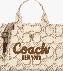 beige coach handtas maxi signature canvas cargo tote