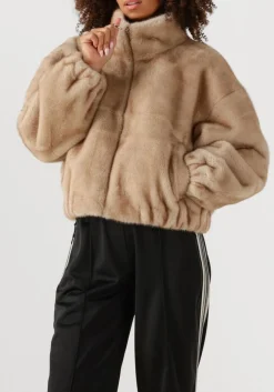 beige co'couture faux fur jas fera faux fur jacket