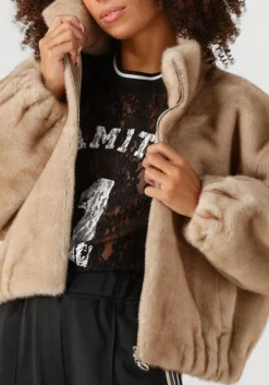 beige co'couture faux fur jas fera faux fur jacket