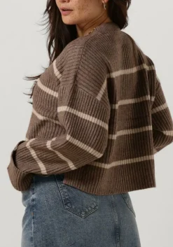 beige co'couture trui row stripe box crop knit