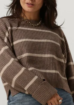 beige co'couture trui row stripe box crop knit