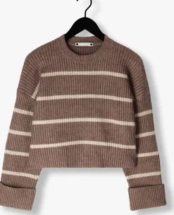 beige co'couture trui row stripe box crop knit