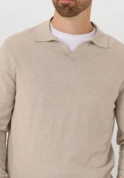 beige profuomo polo polo open collar ls merino
