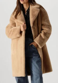 beige stand studio faux fur jas camille cocoon coat