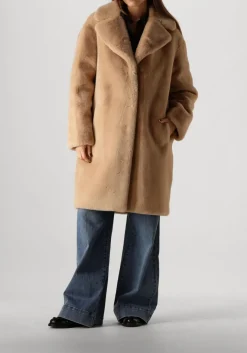 beige stand studio faux fur jas camille cocoon coat