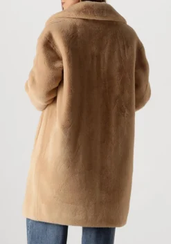 beige stand studio faux fur jas camille cocoon coat