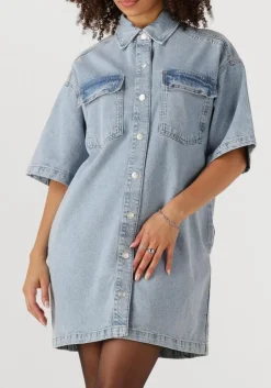 blauwe alix the label mini jurk ladies woven flowy shirt dress