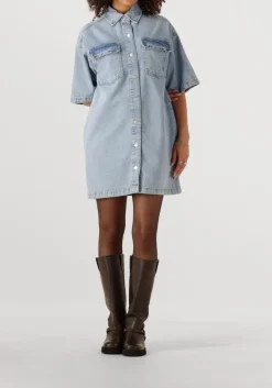 blauwe alix the label mini jurk ladies woven flowy shirt dress