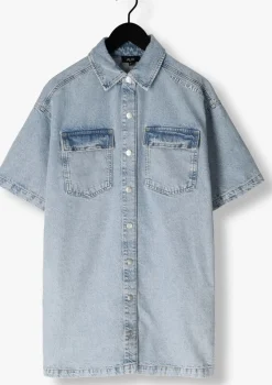 blauwe alix the label mini jurk ladies woven flowy shirt dress