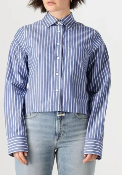 blauwe closed blouses cropped classic shirt