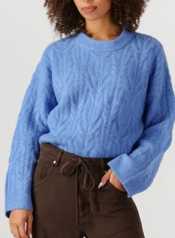 blauwe co'couture trui benal cable o-knit