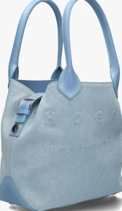 blauwe hogan handtas script media embossed