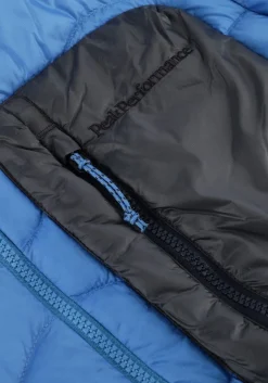 blauwe peak performance gewatteerde jas helium utility down hood jacket men