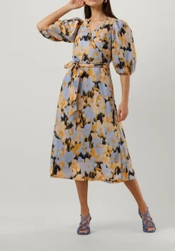 blauwe second female midi jurk marigold wrap dress