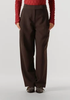 bruine co'couture wijde broek vola carrot pleat pant