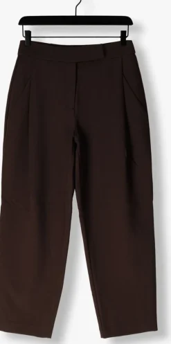 bruine co'couture wijde broek vola carrot pleat pant