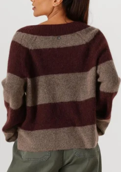 bruine mos mosh trui mmtaci stripe ls v-neck knit