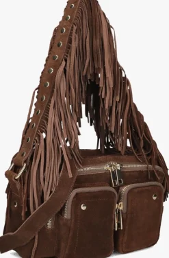 bruine núnoo schoudertas ellie fringe suède