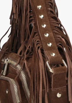 bruine núnoo schoudertas ellie fringe suède