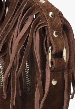 bruine núnoo schoudertas helena fringe suède