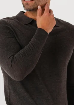 bruine profuomo polo polo open collar ls merino