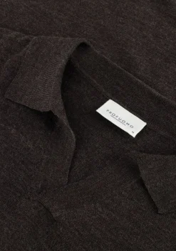 bruine profuomo polo polo open collar ls merino
