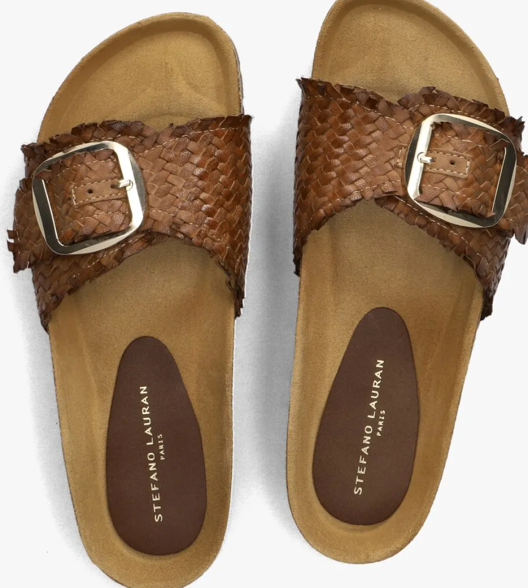 bruine stefano lauran slippers bio gevlochten 1 band slipper met gesp