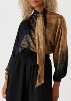 bruine summum blouses bow tie top border print