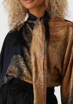 bruine summum blouses bow tie top border print