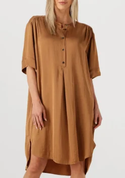 bruine summum midi jurk dress silky touch
