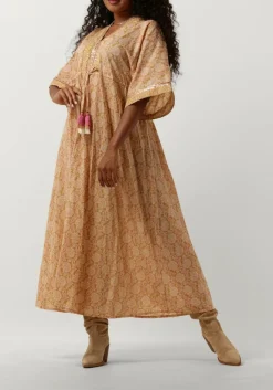 camel summum maxi jurk dress blockprint