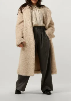 creme stand studio faux fur jas nicole coat