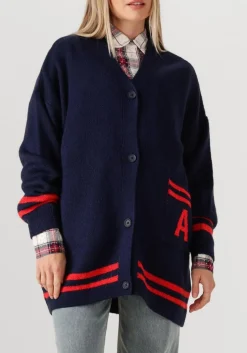 donkerblauwe alix the label vest ladies knitted fluffy knit cardigan