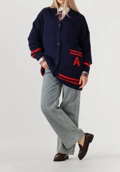 donkerblauwe alix the label vest ladies knitted fluffy knit cardigan