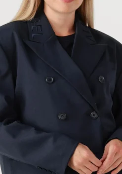 donkerblauwe alix the label blazer ladies woven double breasted blazer