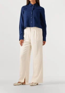 donkerblauwe closed blouses cropped classic shirt