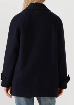 donkerblauwe closed mantel caban jacket