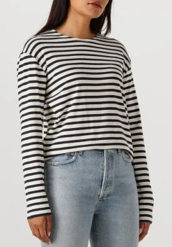 donkerblauwe closed trui basic long sleeve st striped