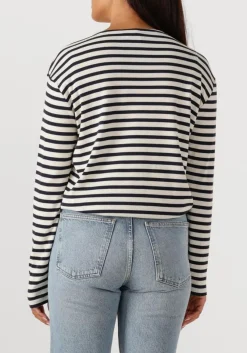 donkerblauwe closed trui basic long sleeve st striped
