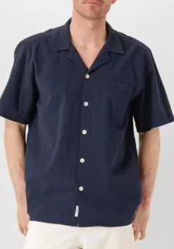 donkerblauwe forét casual overhemd hush seersucker ss shirt