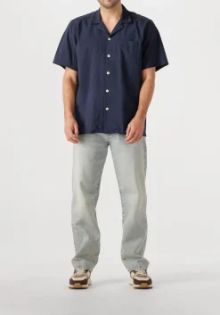 donkerblauwe forét casual overhemd hush seersucker ss shirt