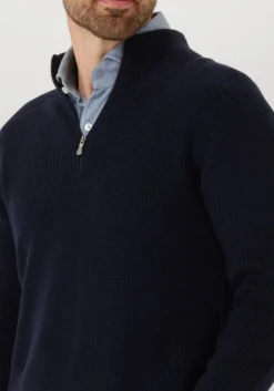 donkerblauwe gran sasso trui mock zip