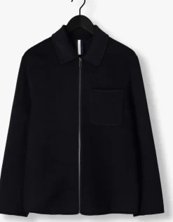 donkerblauwe profuomo overshirts overshirt wool zipper