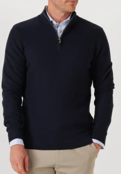 donkerblauwe profuomo trui pullover half zip twinkle slub