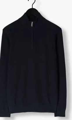donkerblauwe profuomo trui pullover half zip twinkle slub