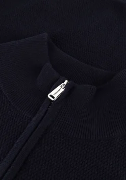 donkerblauwe profuomo trui pullover half zip twinkle slub